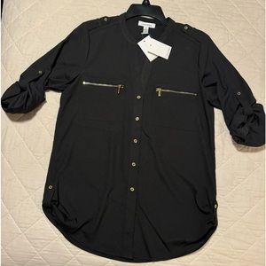 NWT Women’s Calvin Klein Long Roll-Tab Sleeve Blouse - Small